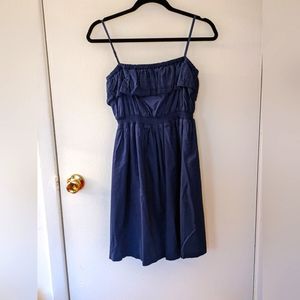 So navy blue, knee length, summer dress
